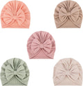 DRESHOW BQUBO 5 Pieces Newborn Baby Turban Hats Bow Baby Infant Beanie by DRESHOW