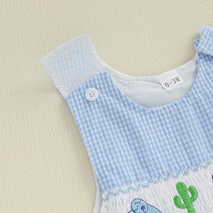 Newborn Baby Boys Sleeveless Seersucker Romper One Piece Straps Overalls - Image 5