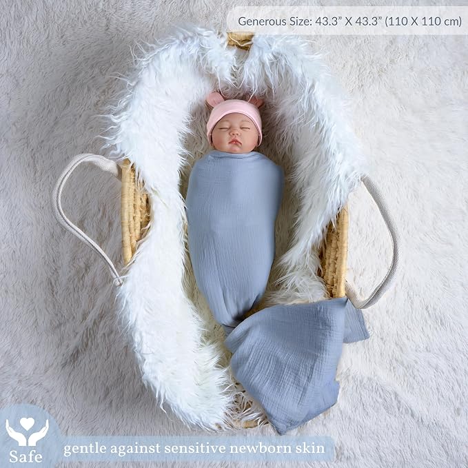 Meracorallo Muslin Swaddle Blanket, 100% Cotton, Placid Blue | Soft Breathable - Image 2