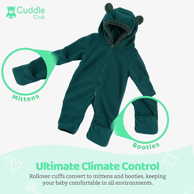 Cuddle Club Fleece Baby Bunting Bodysuit Hoodie, Newborn - Image 3