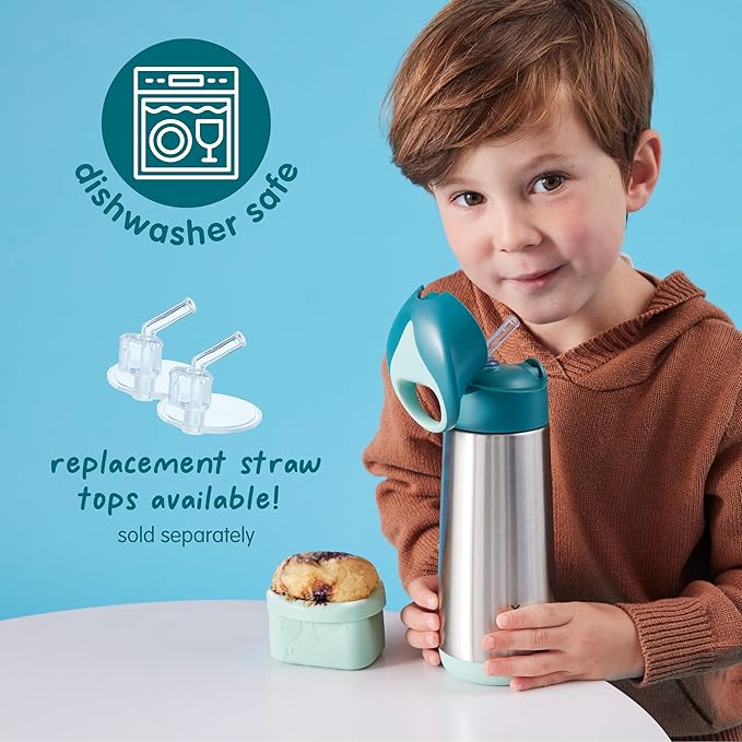 b.box 12 oz Insulated Water Bottle - Keeps Drinks Cold 8 Hours, Warm 6 Hours, Triple Wall Stainless Steel Kids Water Bottle w/Free Flow Silicone Straw, Leakproof & Dishwasher Safe