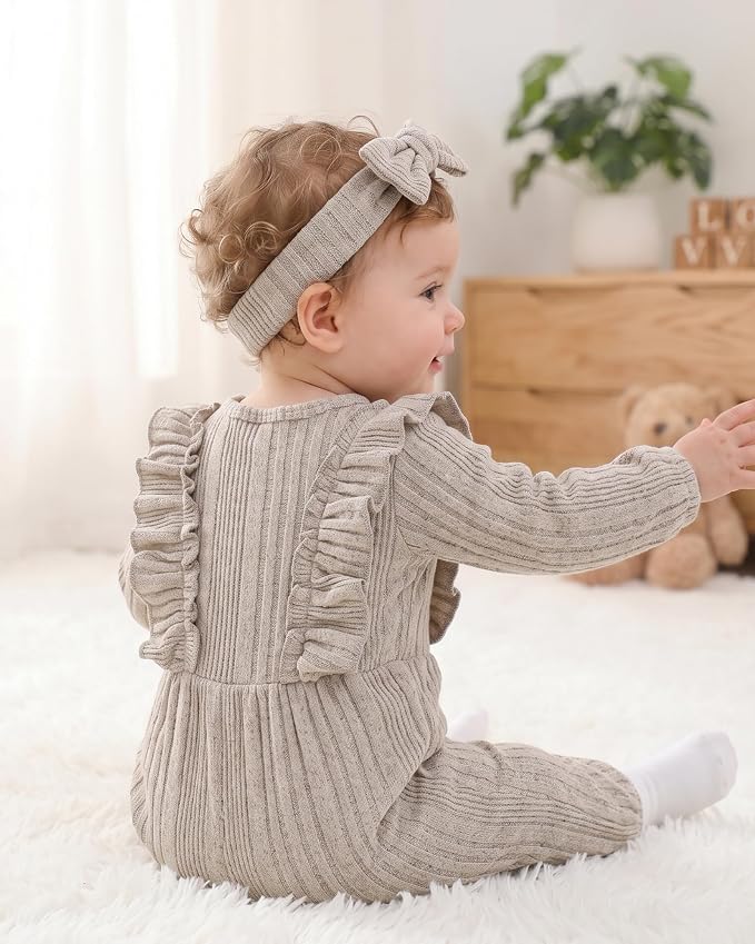 Mioglrie Newborn Baby Girl Clothes 1 Piece Infant Fall Winter Romper Outfit | - Image 3