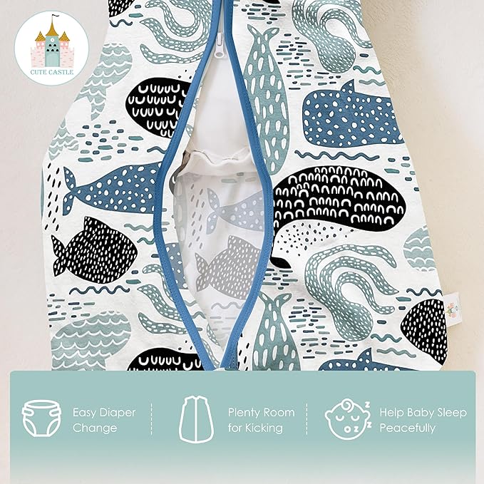 Cute Castle Baby Sleep Sack 12-18 Months - Lightweight 100% Cotton 2-Way Zipper TOG 0.5 Infant Wearable Blanket, Newborn Essentials Toddler Sleep Clothes (3 Pack Blue)