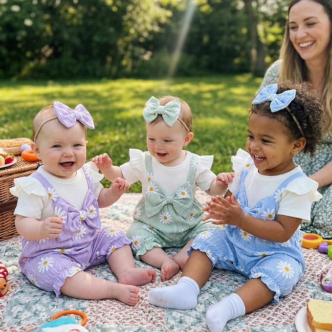 YINGISFITM Newborn Baby Girl Summer Clothes Short Sleeve Bubble Romper Bow - Image 4