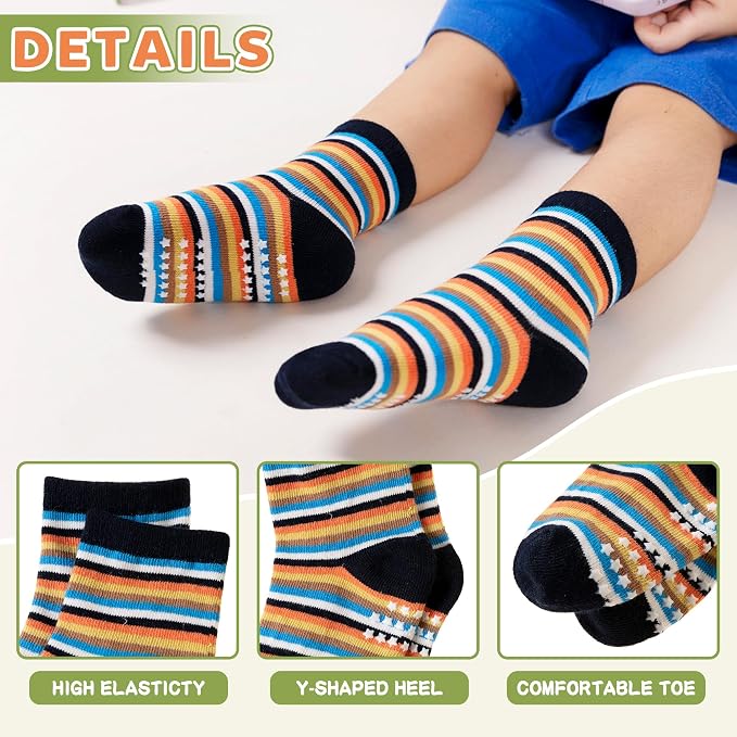 Toddler Non Slip Grips Socks Kids Anti Skid Baby Boys Girls Cotton Crew Socks - Image 4