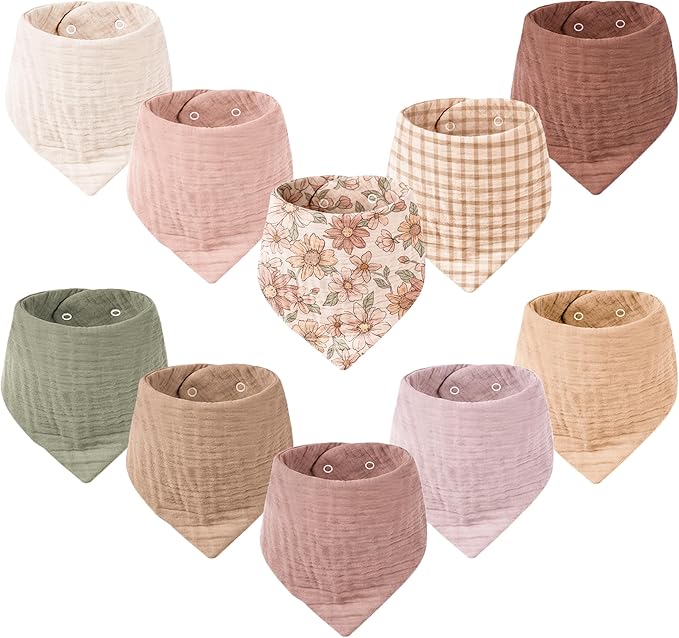 Konssy 10 Pack Baby Muslin Bandana Bibs by Konssy