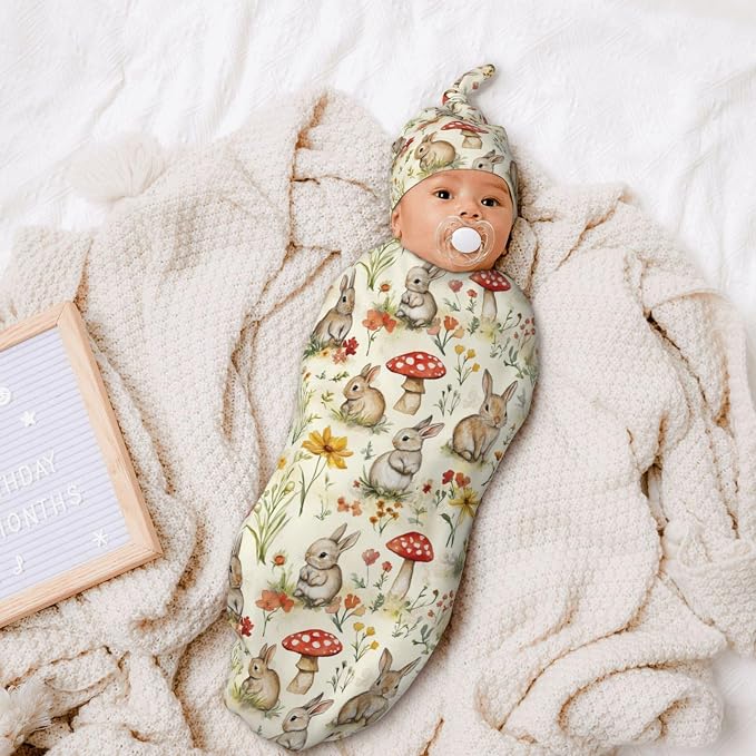 Easter Bunny Mushroom Swaddle Blankets Soft Receiving Blanket Baby Swaddle Wrap - Image 6