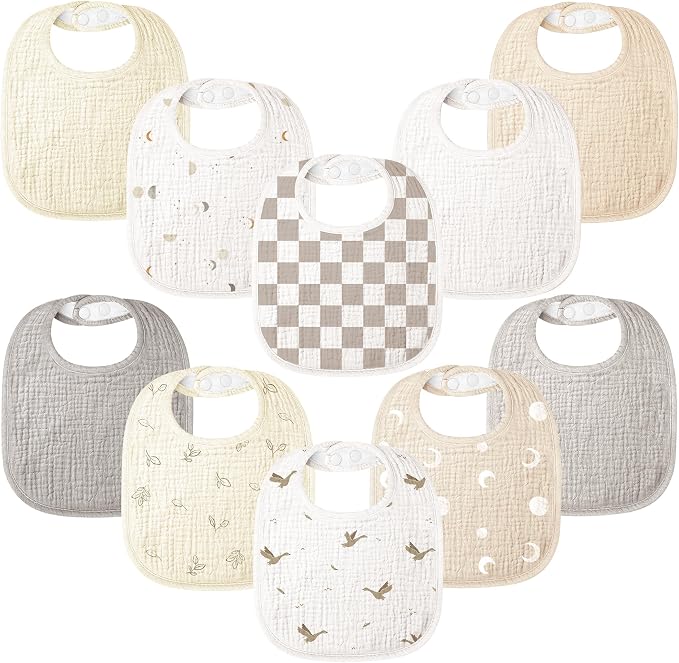 Bearmoss 100% Cotton 10 Pack Muslin Baby Bibs by Bearmoss