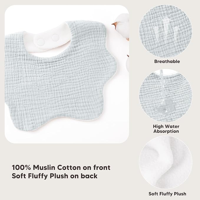 Bearmoss Muslin Baby Bibs for Drooling & Teething Cotton Drool Bib 6 Pack | - Image 6