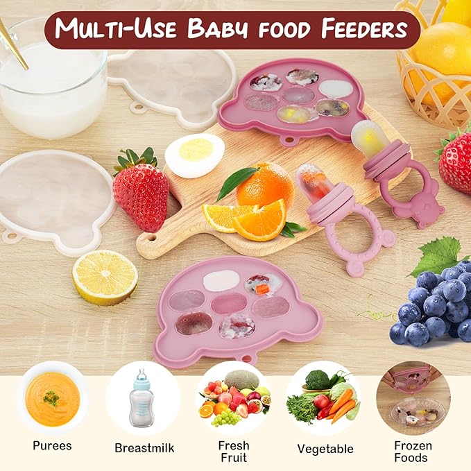 WAJIAYON Baby Breastmilk Popsicle Molds & Baby Fruit Feeder, Infant Food Freezer Tray Storage Containers, Silicone Teething Pacifier Feeder and Teether for Babies,Shower Gifts for Boys and Girls