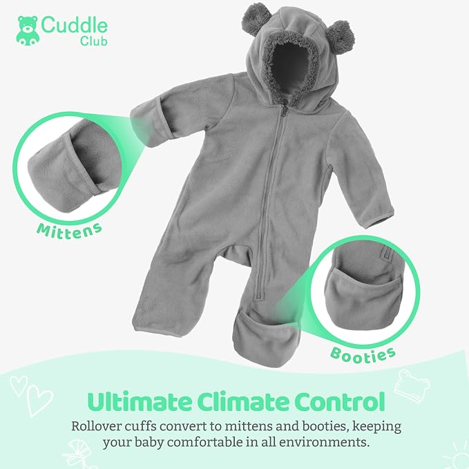 Cuddle Club Fleece Baby Bunting Bodysuit Hoodie, Newborn - Image 3