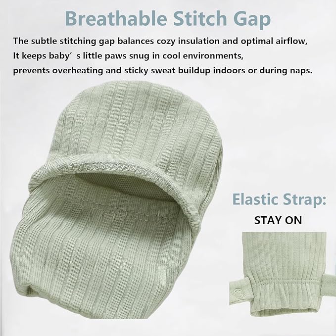 Baby Newborn No Scratch Mittens Stay On Cotton Gloves 0-12 Months | Organic - Image 4