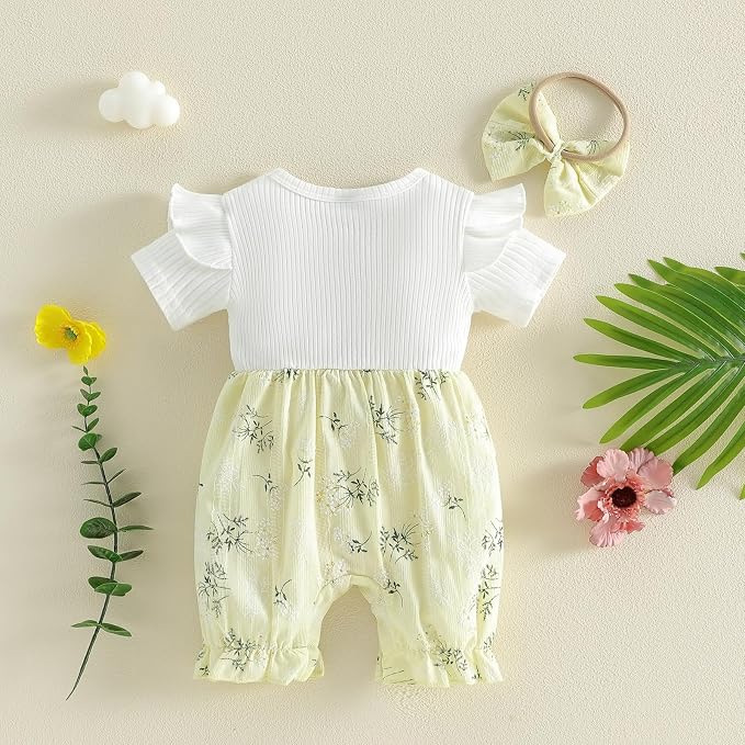 YINGISFITM Newborn Baby Girl Summer Clothes Short Sleeve Bubble Romper Bow - Image 6