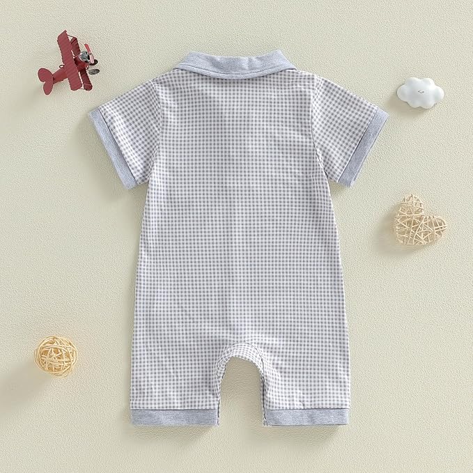 FOCUSNORM Newborn Baby Boy Summer Clothes Short Sleeve Lapel Jumpsuit Collar - Image 7