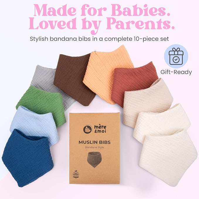 Mère & Moi Muslin Baby Bandana Bibs – 100% Cotton, Soft & Absorbent Drool & - Image 7