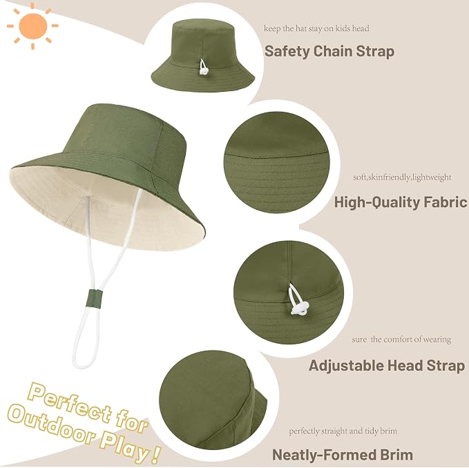 Baby Boy Sun Hat Toddler Bucket Beach Hat Girl UPF 50+ Cotton Linen - Image 3