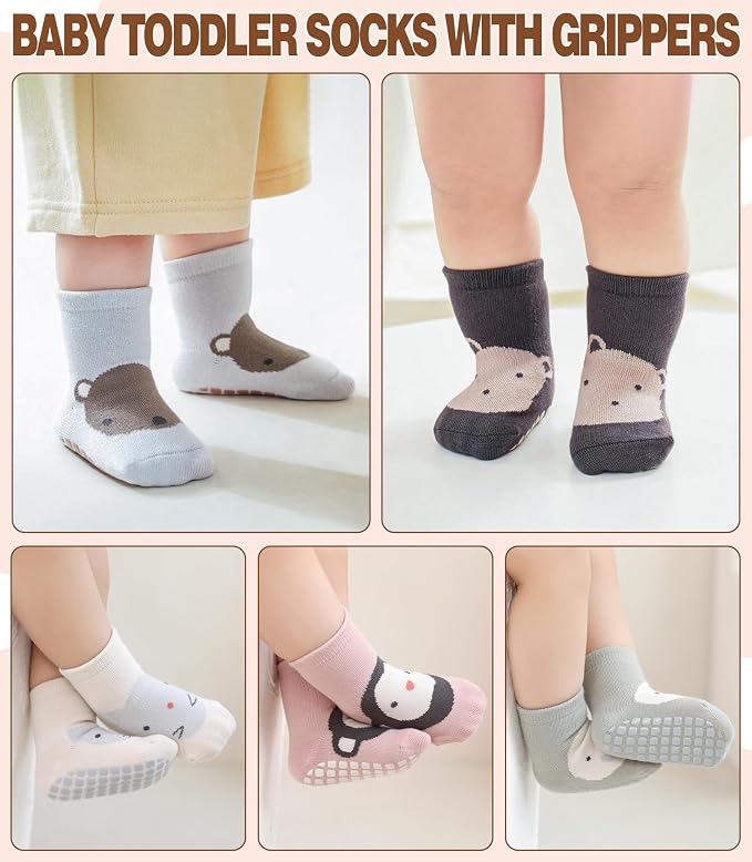 LANLEO Baby Toddler Socks with Grips Baby Toddlers Girls Boys Non Slip Grip - Image 3