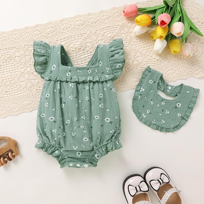 YOUNGER TREE Baby Girl Romper 100% Cotton Ruffle Sleeveless Summer Outfit - Image 2