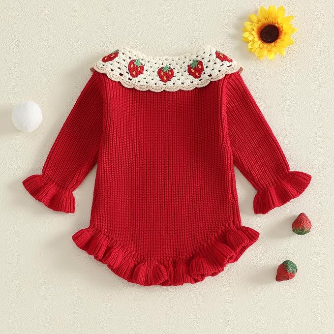 Mubineo Baby Girl Fall Winter Clothes Basic Plain Cute Sweater Romper Outfit - Image 4