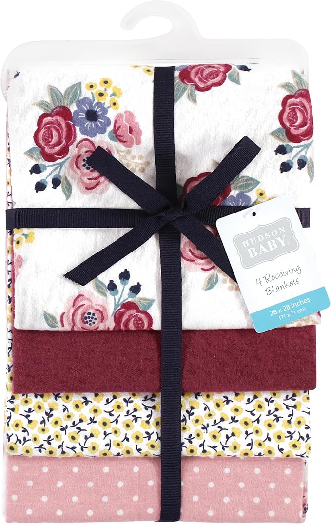 Hudson Baby Unisex Baby Cotton Poly Flannel Receiving Blankets, Blush Navy - Image 3