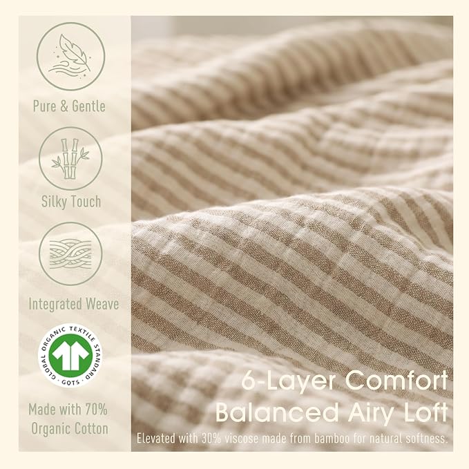 Muslin Baby Blanket, Organic Cotton Blend Jacquard | 43x43 Inches, Stripe - Image 3