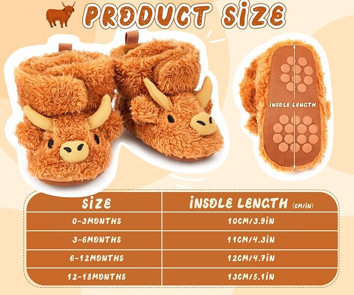 Highland Cow Baby Booties | Newborn Shoes, Infant Slippers, Unisex Styling - Image 4