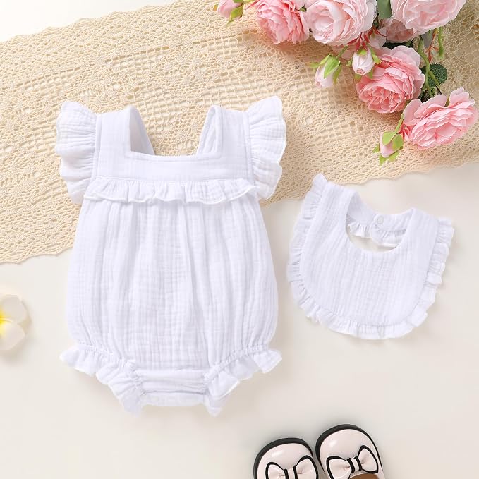 YOUNGER TREE Baby Girl Romper 100% Cotton Ruffle Sleeveless Summer Outfit - Image 2