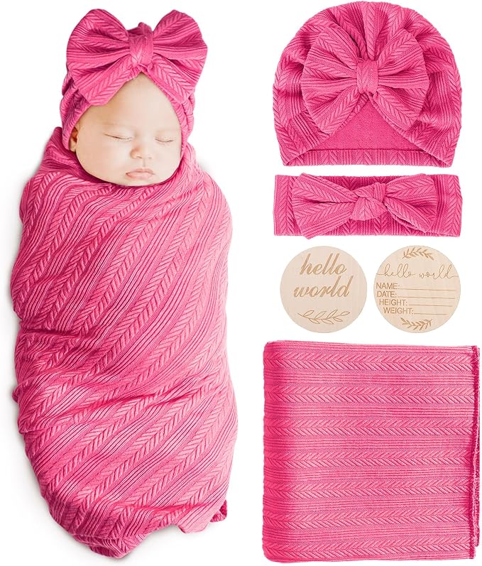 AQOKKA Newborn Receiving Blanket Wheat Ear Bow Hat Hairband Set by AQOKKA