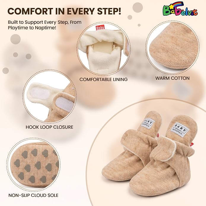 Babelvit Newborn Baby Boy Girl Soft Fleece Booties Stay On Infant Slippers - Image 5
