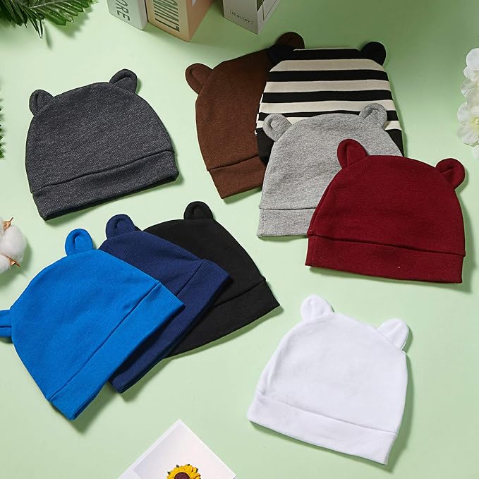 Geyoga 9 Pieces Newborn Baby Hat Bear Ears Infant Caps Baby Boy Girl Toddler - Image 4