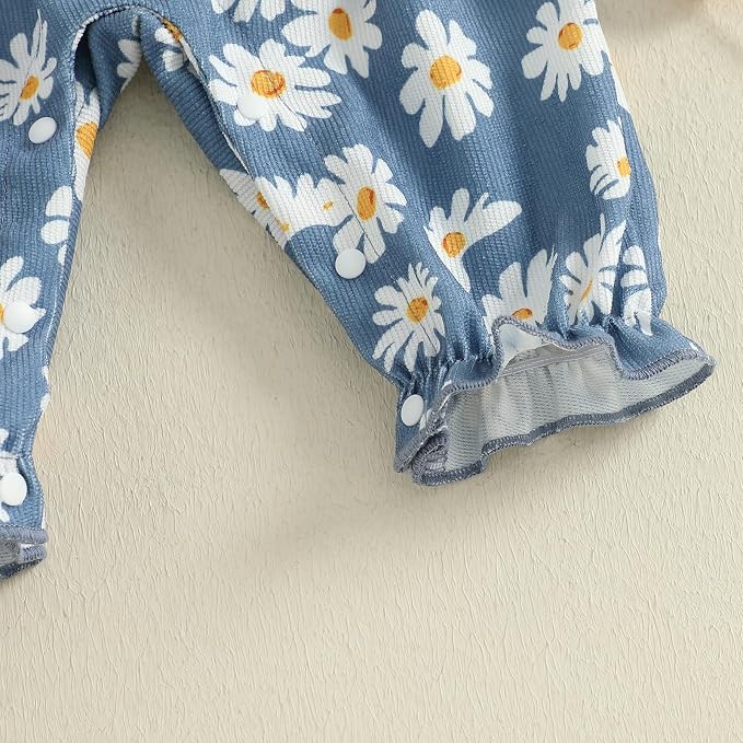 Newborn Baby Girl Clothes Ruffle Sleeve Jumpsuit Corduroy Floral - Image 6