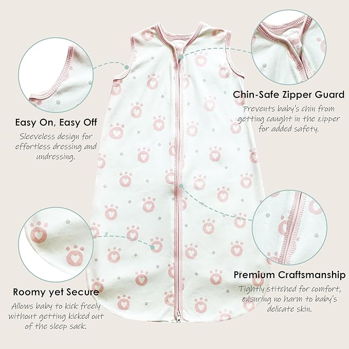 Cute Castle Baby Sleep Sack 18-24 Months - Lightweight 100% Cotton 2-Way Zipper TOG 0.5 Infant Wearable Blanket, Newborn Essentials Toddler Sleep Clothes, 3 Pack(Pink, Bear, Bear Claw)