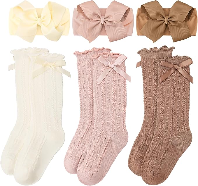 JATEBI Baby Big Bow Headband Knee High Socks Set by JATEBI