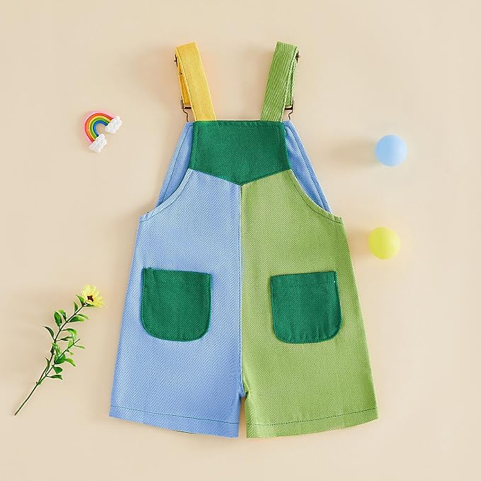Fernvia Toddler Kids Baby Girl Boy Contrast Color Overalls Shorts Clothes - Image 6