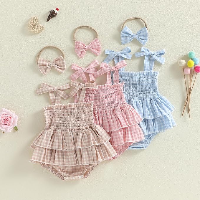 Newborn Baby Girl Summer Clothes Plaid Ruffle Bodysuits Onesie Infant Girl - Image 7