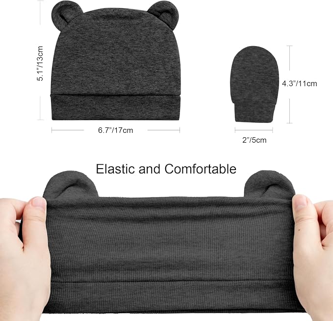 Newborn Baby Hat and Mittens Set Bear Ears Toddler Infant Beanie Caps Newborn - Image 2