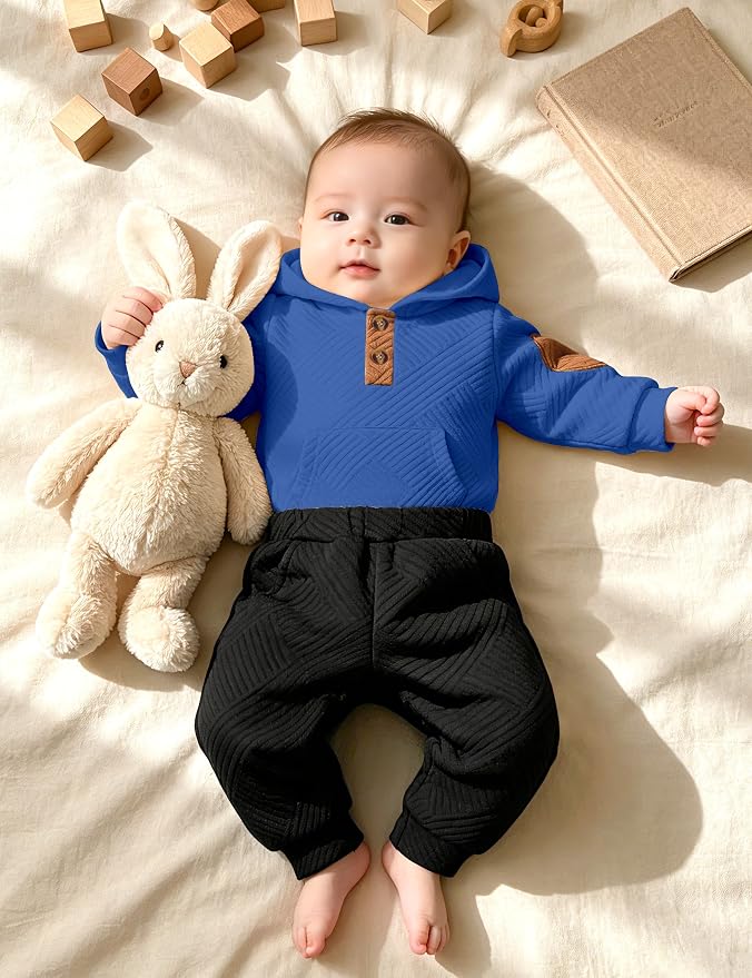 Fommy Baby Boy Clothes Colorblocked Long Sleeve Hoodie + Long Pants 2PCS Fall - Image 2