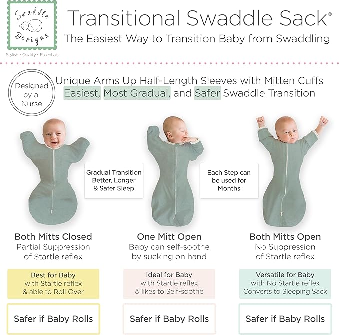 SwaddleDesigns Transitional Swaddle Sack, Arms Up Half-Length Sleeve & Mitten - Image 3