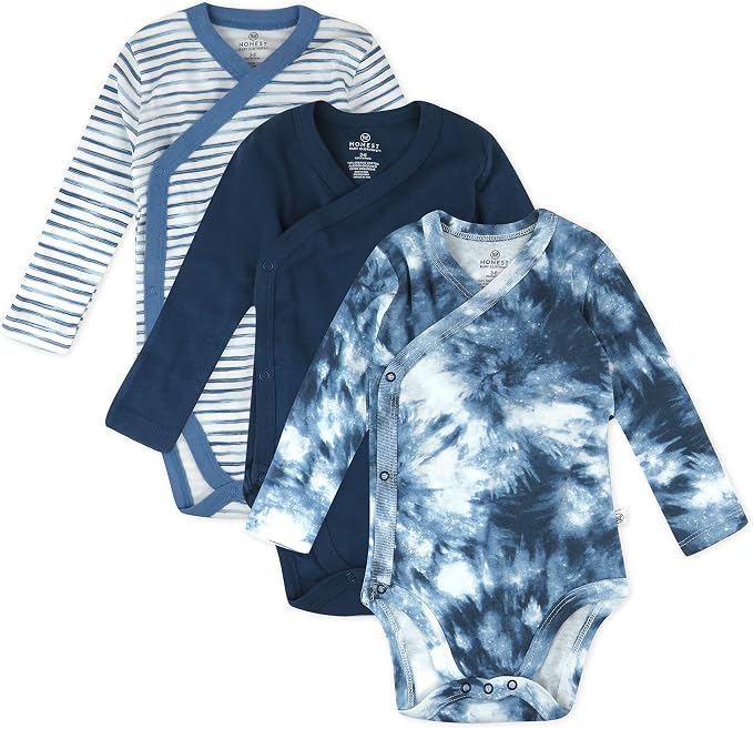 HonestBaby Baby 3-pack Long Sleeve Side-snap Kimono Bodysuits Organic Cotton by HonestBaby