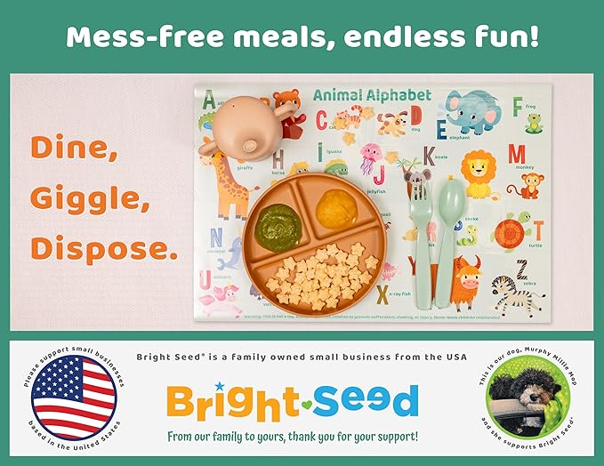 Disposable Placemats for Baby, Toddlers and Kids, 40 Disposable Baby Placemats for Restaurant, Dining Table & Travel, Learning Placemats for Kids, Toddler Travel Essential, Animals ABC & Numbers