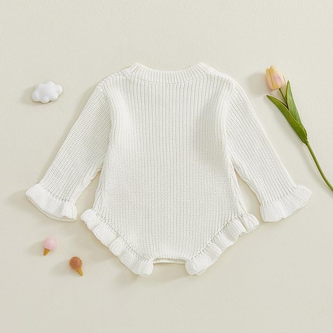 Mubineo Baby Girl Fall Winter Clothes Basic Plain Cute Sweater Romper Outfit - Image 4