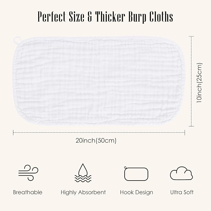 12 Pack Muslin Burp Cloths - Image 3