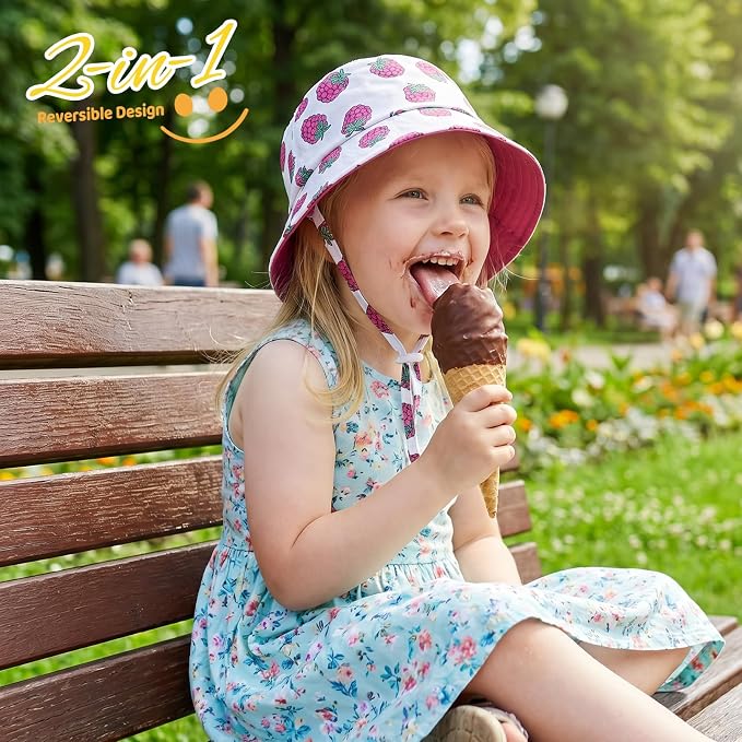 Toddler Hat Reversible Bucket Hat Happy Face Sun Hat Adjustable Chin Strap - Image 6