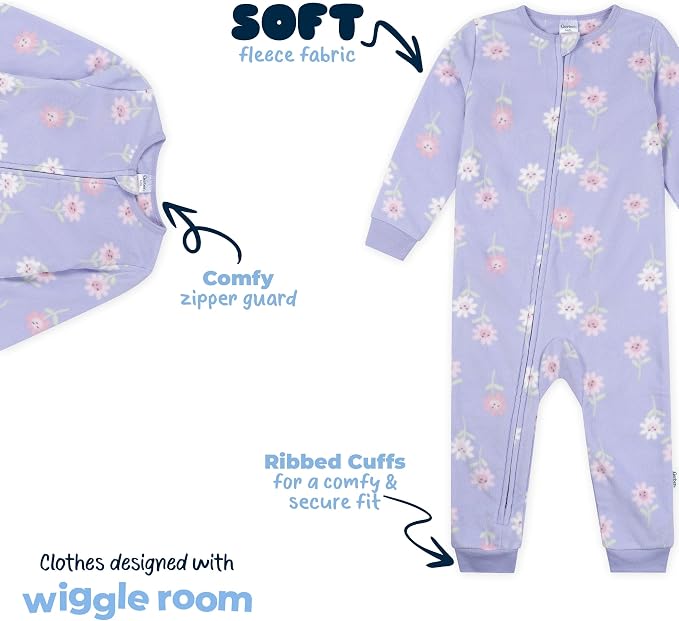 Gerber Baby & Toddler Girls Loose Fit Fleece Footless Pajamas 3-Pack - Image 6