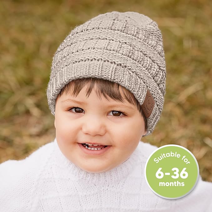 3-Pack Baby Beanies for Boys, Girls - Stretchy Knit Baby Hats, Cute Newborn & Toddler Winter Hat, Soft & Warm Infant Beanie 6-36 Months (Pecan, M)