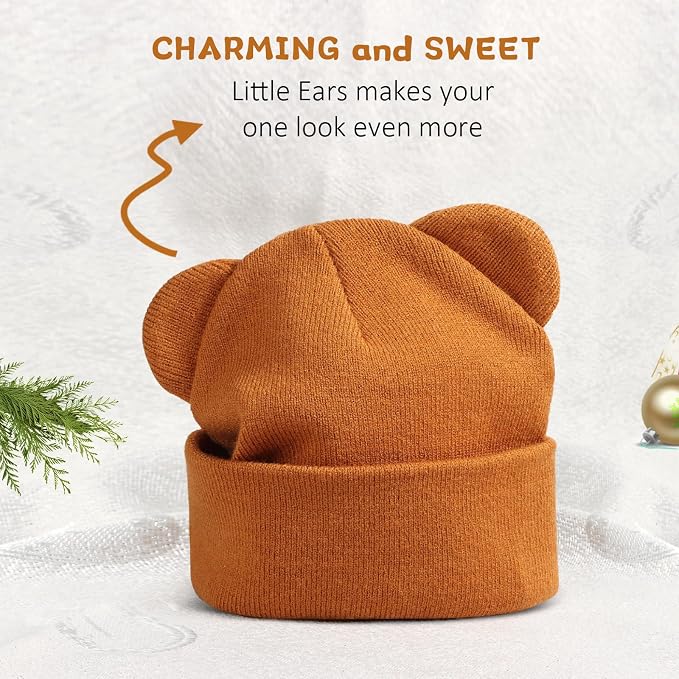 Baby Winter Beanie Hat, Kids Cute Bear Ears Soft Knit Beanie - Image 3