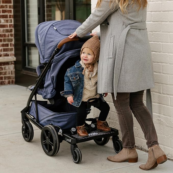Lascal BuggyBoard Maxi+ Universal Stroller Board with Gray Folding Seat, Fits 90% of Strollers Including UPPAbaby, Baby Jogger, Bugaboo, No Need for a Double Stroller, Max Weight 66 lbs.