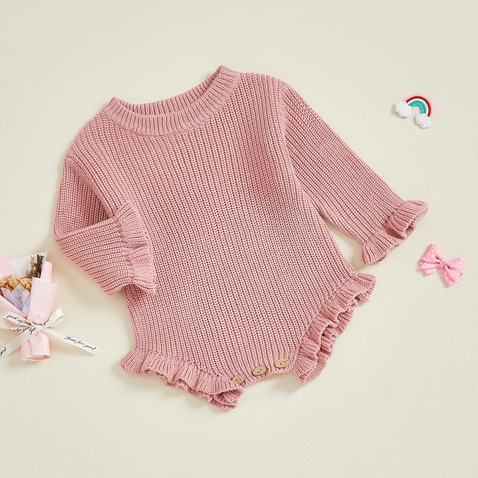 Mubineo Baby Girl Fall Winter Clothes Basic Plain Cute Sweater Romper Outfit - Image 8