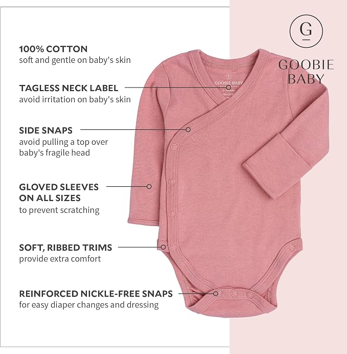 Baby Side Snap Kimono Bodysuit Set, Mitten Cuffs, 100% Cotton, Boy Girl - Image 4