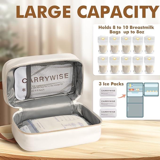 Breast Milk Cooler Travel Bag with 3 Ice Pack, Waterproof Breastmilk Cooler Storage Bag, Portable & Versatile Insulated Cooler Bag with Buckle Handle for Nursing Mom Daycare